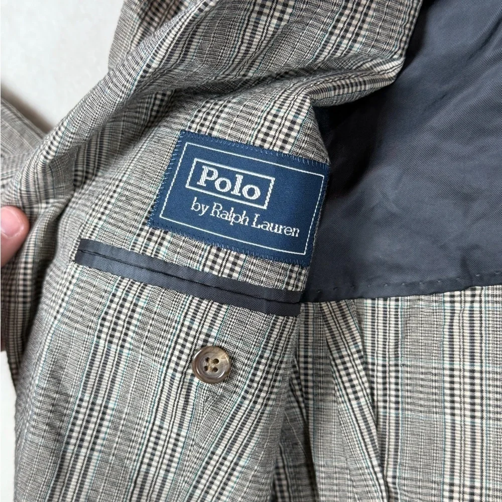 Polo Ralph Lauren 44R Made in Italy 100% Cotton Men's Gray Plaid Blazer